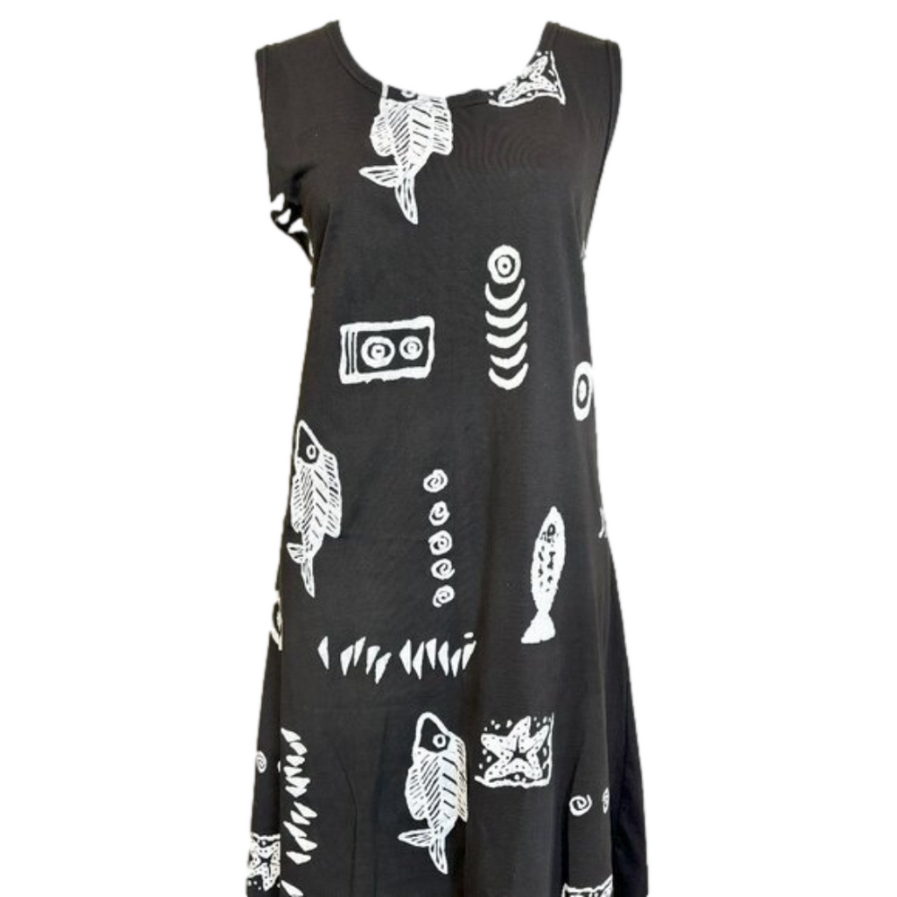 Exist Sports Line, Hawaiian 90s fish coverup, or Summer Dress Blk n White size L